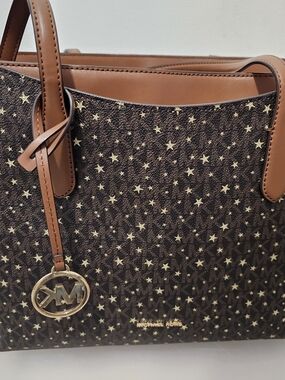 Michael Kors Brown Star-Print Tote with Gold Charm